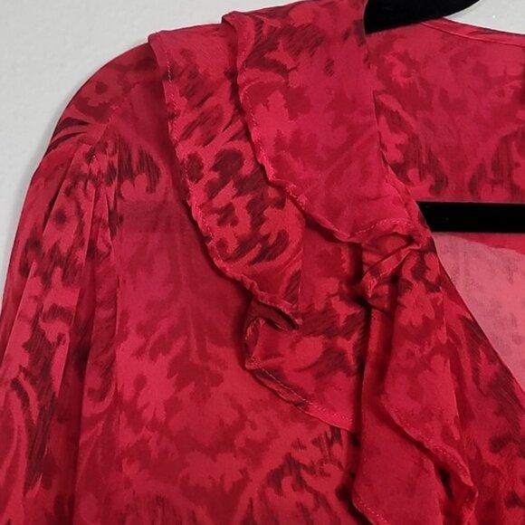 Vintage Chicos Sheer 100% Silk Button Up Shirt Size M/L Red Ruffle Goth Vamp Y2K - Picture 5 of 14